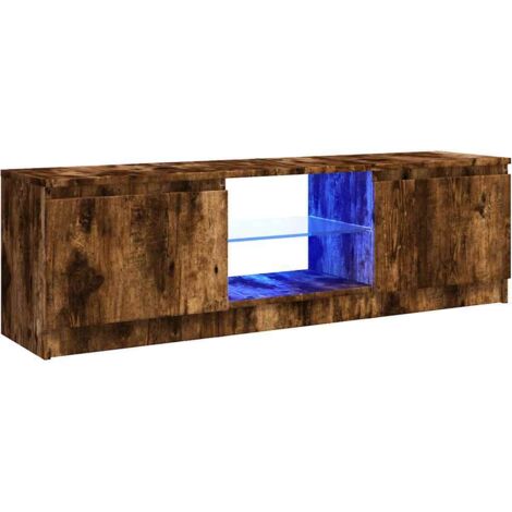 Vidaxl – Meuble TV chêne fumé 120x30x36 cm – Éclairage LED RVB – Bois d'ingénierie résistant à l'humidité – Surface lisse et facile à nettoyer