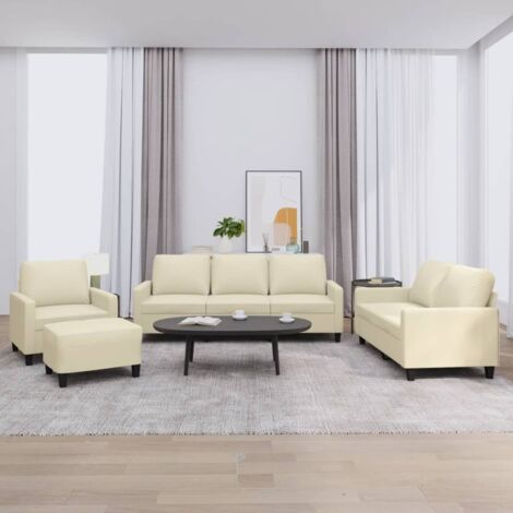 Ensemble de canapés 4 pcs avec coussins Crème Similicuir vidaXL (1/5)