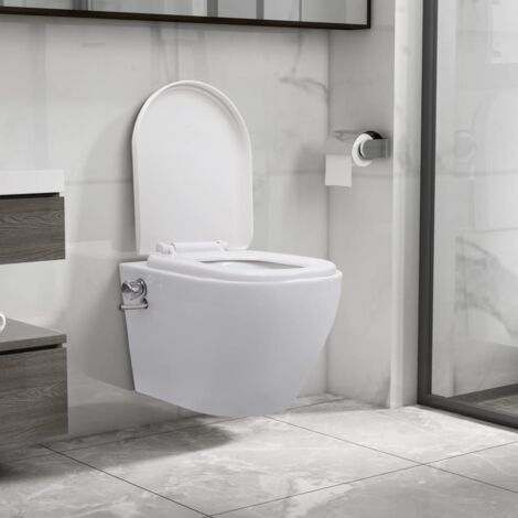 Vidaxl – Toilette suspendue sans bord céramique blanche – Fonction bidet intégrée – Surface anti-salissure – Mécanisme de fermeture douce (1/7)