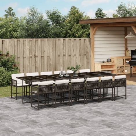 Ensemble à manger de jardin avec coussins 13 pcs marron rotin vidaXL