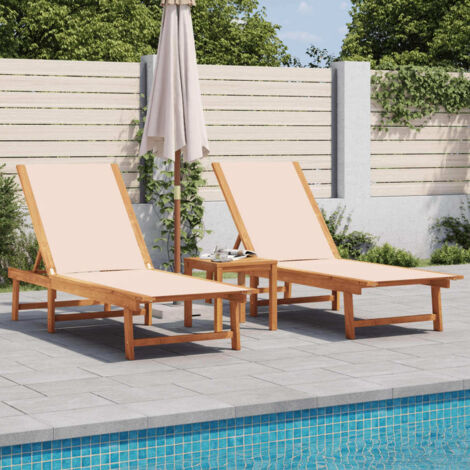 Vidaxl – Transat réglable en bois d'acacia et textilène – Lot de 2 chaises longues avec table d'appoint – Résistant aux intempéries – Dossier 5 positions (1/5)