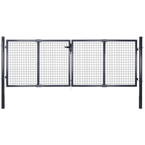Vidaxl – Portail grillagé en acier galvanisé 289x75 cm – Résistant à la rouille – Installation facile avec piquet de sol – Couleur gris anthracite