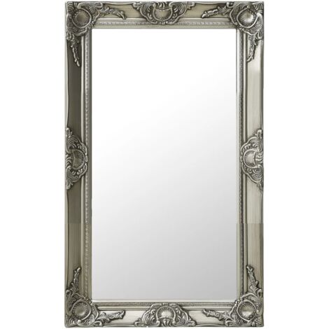 Vidaxl – Miroir mural baroque argenté 50x80 cm – Cadre en bois décoratif – Fixation murale incluse – Style élégant pour salle de bain