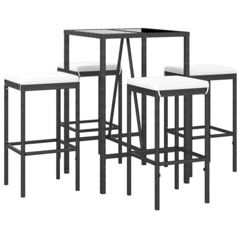 vidaXL Ensemble de bar de jardin 5 pcs avec coussins noir poly rotin