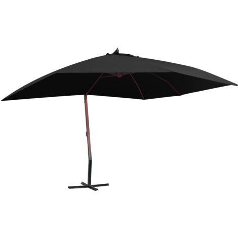 Vidaxl – Parasol déporté 400x300 cm noir – Mât en bois avec ventilation – Tissu polyester résistant aux UV – Mécanisme à manivelle