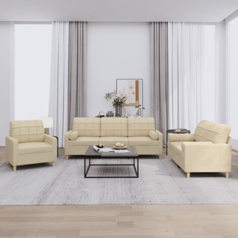 Ensemble de canapés 3 pcs avec coussins crème tissu vidaXL