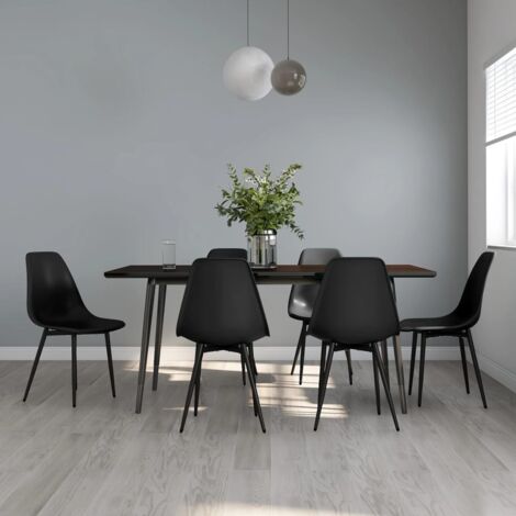 Vidaxl – Lot de 6 chaises à manger noires en polypropylène – Dossier incurvé ergonomique – Pieds en métal pour stabilité – Dimensions 46x52x84 cm