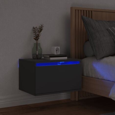 Table de chevet murale avec lumières LED noir vidaXL