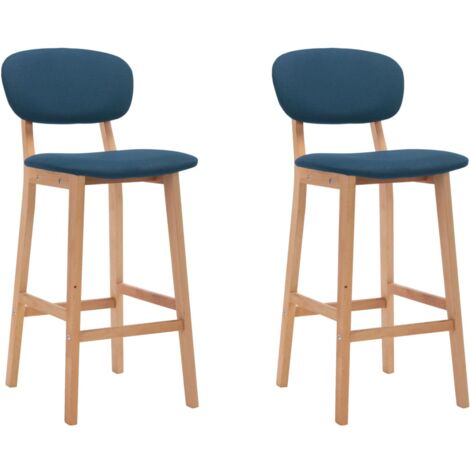 Vidaxl – Lot de 2 tabourets de bar bleu en tissu – Hauteur d'assise 66 cm – Pieds en bois de hêtre massif – Repose-pied intégré