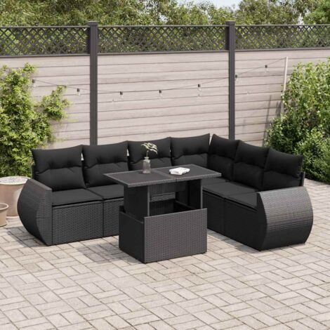 vidaXL Salon de jardin 7 pcs avec coussins noir résine tressée (1/5)