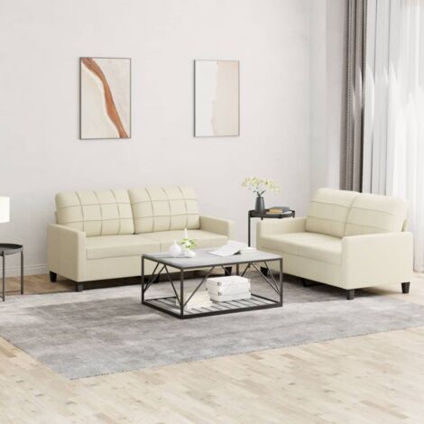 Ensemble de canapés 2 pcs avec coussins Crème Similicuir vidaXL (1/6)