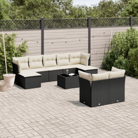 Salon de jardin 10 pcs avec coussins noir résine tressée vidaXL (1/3)