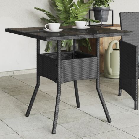 Table de jardin dessus en verre noir 80x80x75 cm résine tressée vidaXL (1/5)