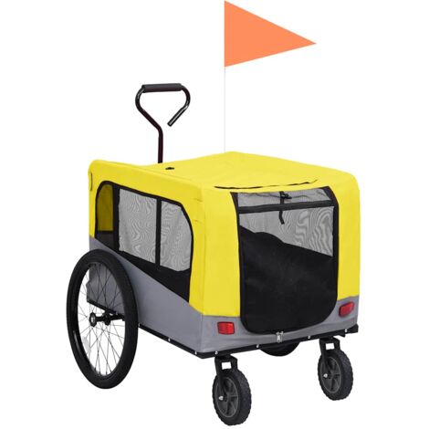 Vidaxl – Remorque de vélo pour chiens 2-en-1 – Poussette jaune et gris – Cadre en acier – Résistant à l'eau – Dimensions 63,5 x 131 x 107 cm