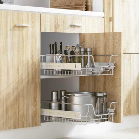 Vidaxl – Panier de tiroir coulissant en fil d'acier chromé poli – Lot de 2 – Dimensions 45 cm – Résistant à la rouille – Grand espace de rangement
