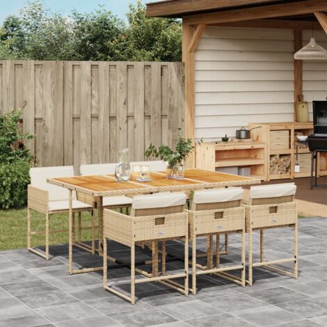 Ensemble à manger de jardin et coussins 7 pcs beige poly rotin vidaXL