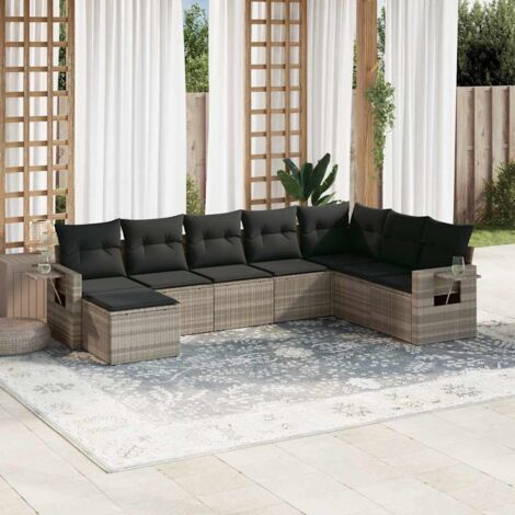 vidaXL Salon de jardin 8 pcs avec coussins gris clair résine tressée (1/3)