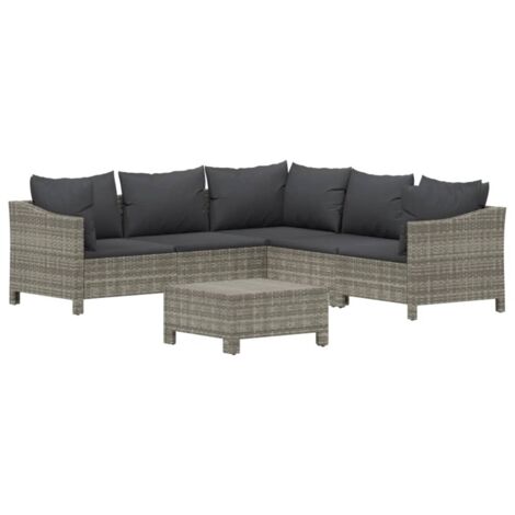 Vidaxl – Salon de jardin 6 pcs avec coussins gris – Résine tressée résistante aux intempéries – Cadre en acier stable – Conception modulaire