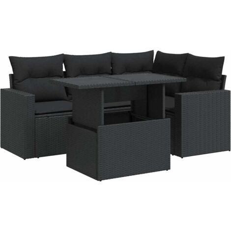 vidaXL Salon de jardin 5 pcs avec coussins noir résine tressée