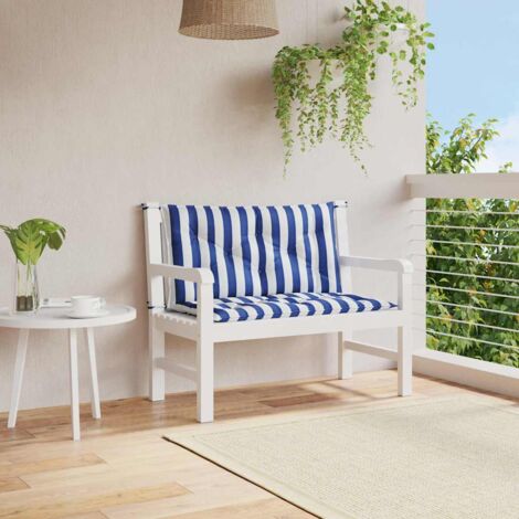 Coussins de banc de jardin lot de 2 rayures bleues et blanches vidaXL
