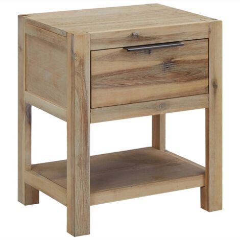 Vidaxl – Table de chevet en bois d'acacia massif – Dimensions 40x30x48 cm – 1 tiroir et étagère – Finition brossée pour style rustique