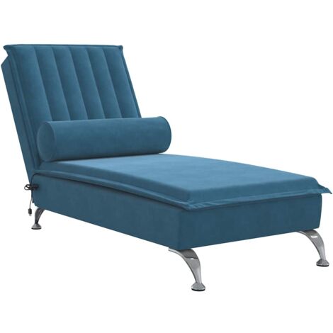 Vidaxl – Chaise longue de massage bleu velours – Dimensions 137 x 56 x 75 cm – Dossier non réglable – Traversin avec massage 1 point