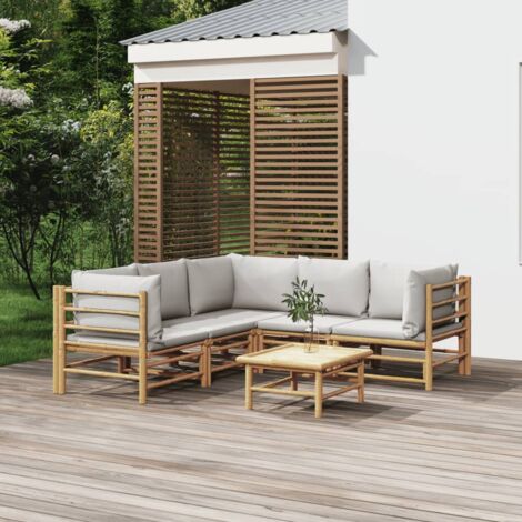 vidaXL Salon de jardin 6 pcs avec coussins gris clair bambou