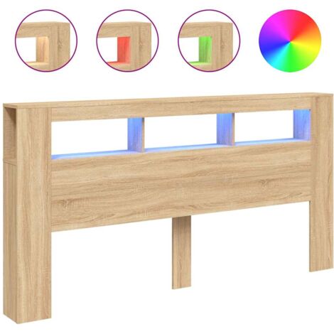Vidaxl – Tête de lit à LED chêne sonoma 200x18,5x103,5 cm – Bois d'ingénierie résistant à l'humidité – Lumières LED RVB réglables – Rangement décoratif