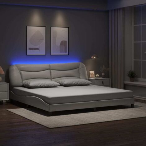 Vidaxl – Cadre de lit blanc 200x200 cm avec bande LED – Similicuir durable – Tête de lit avec coussin – Design moderne et élégant (1/5)