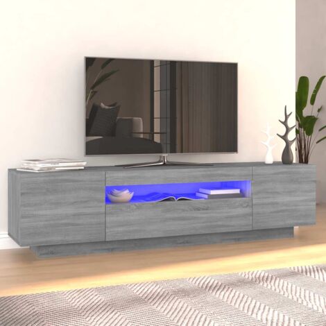 Vidaxl – Meuble TV sonoma gris 160x35x40 cm – Bois d'ingénierie – Éclairage LED RVB – Surface résistante à l'humidité