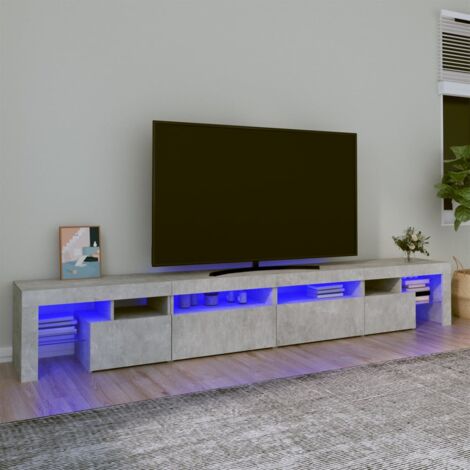 Vidaxl – Meuble TV gris béton 260x36,5x40 cm – Bois d'ingénierie – Avec lumières LED RVB – Grand espace de rangement