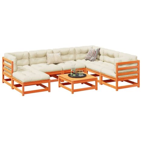 vidaXL Salon de jardin 8 pcs avec coussins marron cire bois pin massif (1/5)