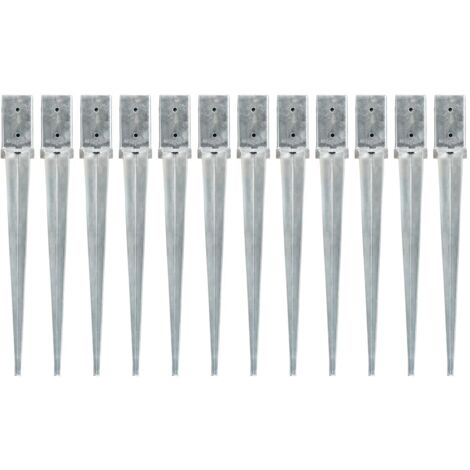 Piquets au sol 12 pcs Argenté 8x8x76 cm Acier galvanisé vidaXL