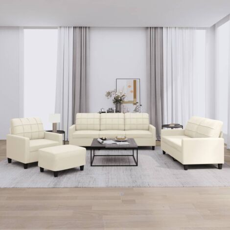 Vidaxl – Ensemble de canapés 4 pcs crème similicuir – Structure en métal et contreplaqué – Coussins rembourrés – Dimensions 198x77x80 cm
