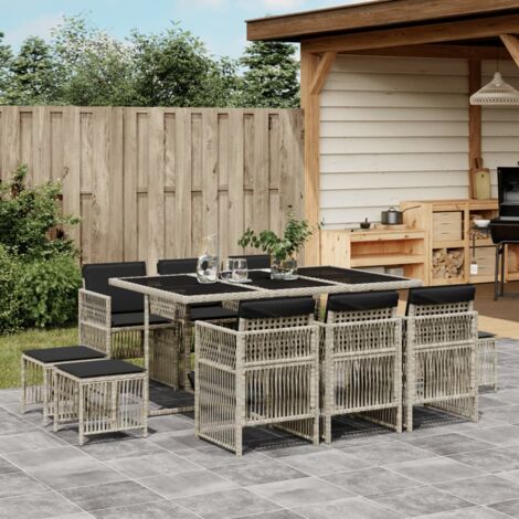 Ensemble à manger de jardin 11pcs avec coussins gris poly rotin vidaXL
