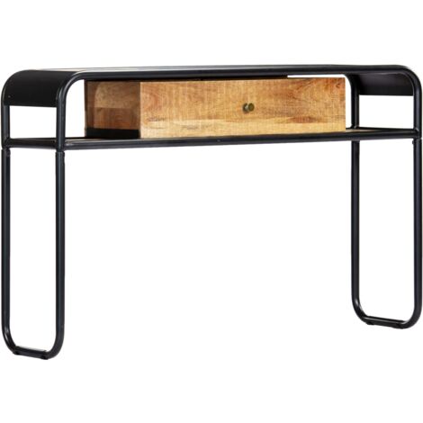 Vidaxl – Table console en bois de manguier massif 118 x 30 x 75 cm – 1 tiroir et 2 compartiments – Acier enduit de poudre pour stabilité