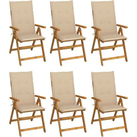 vidaXL Chaises pliables de jardin lot de 6 avec coussins Bois d'acacia