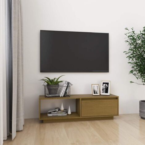 Meuble TV Marron miel 110x30x33,5 cm Bois de pin massif vidaXL (1/5)