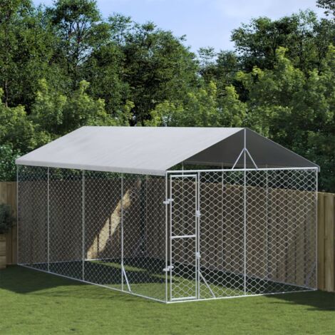 Chenil d'extérieur pour chiens avec toit argenté 3x6x2,5 m vidaXL
