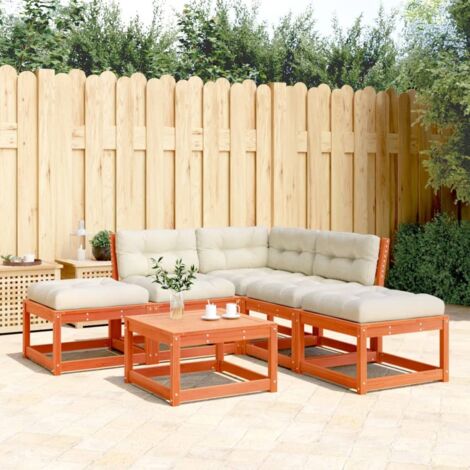 Salon de jardin 5 pcs avec coussins cire marron bois pin massif vidaXL (1/5)