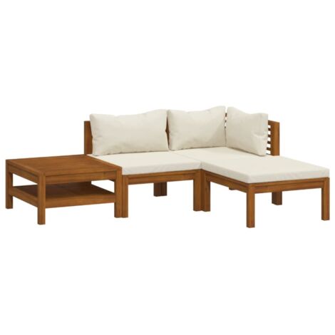 Salon de jardin 4 pcs avec coussin crème Bois d'acacia solide vidaXL