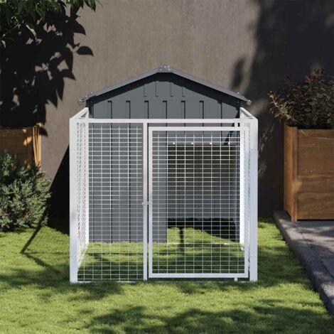 Vidaxl – Niche pour chien avec enclos en acier galvanisé – Dimensions 117x201x123 cm – Toit pratique pour protection – Conception en maille pour ventilation (1/6)