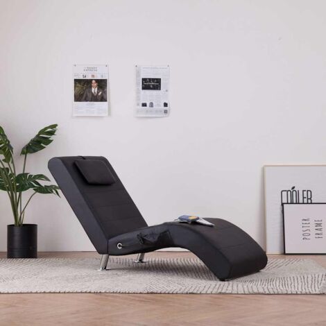 vidaXL Chaise longue de massage avec oreiller Noir Similicuir (1/5)