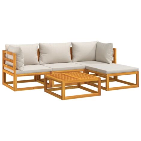 Salon de jardin 5 pcs avec coussins gris clair bois massif vidaXL (1/5)