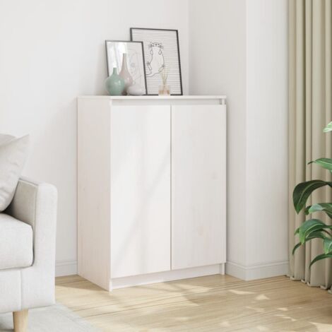 Vidaxl – Buffet blanc 60x36x84 cm en bois de pin massif – 2 portes et 3 compartiments – Design minimaliste et durable – Facile à nettoyer