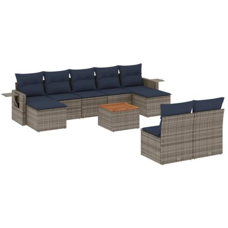 Salon de jardin avec coussins 10 pcs gris résine tressée vidaXL (1/3)