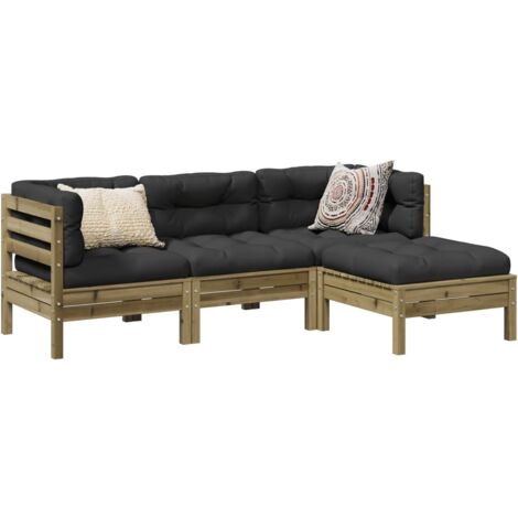 vidaXL Salon de jardin 4 pcs avec coussins bois de pin imprégné (1/5)