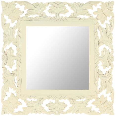 Miroir sculpté à la main Blanc 50x50 cm Bois de manguier massif vidaXL