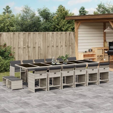 vidaXL Ensemble à manger de jardin et coussins 17 pcs gris clair rotin