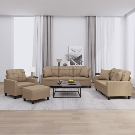 vidaXL Ensemble de canapés 4 pcs avec coussins cappuccino similicuir